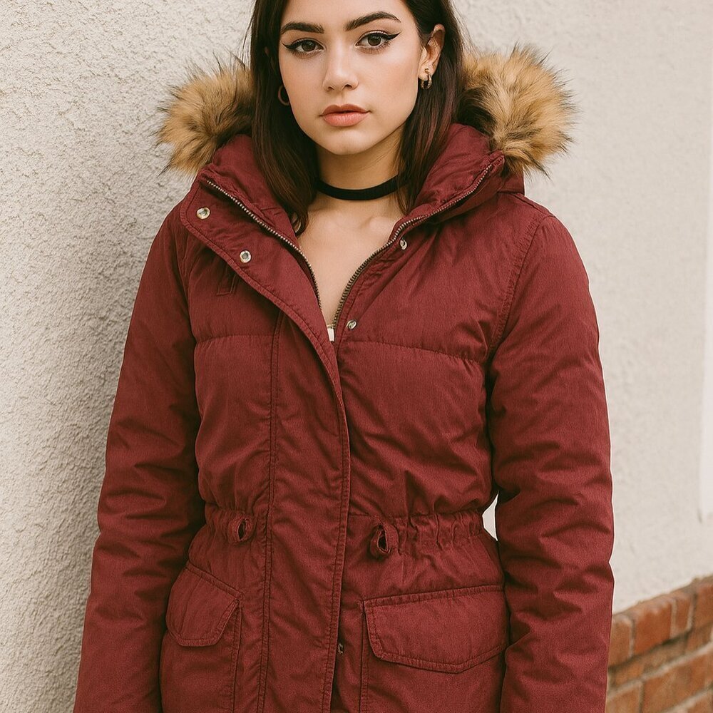Abercrombie and Fitch Y2K Winter Coat Fur Hood Size Small